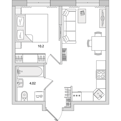 33,7 м², 1-комн. квартира, 2/21 этаж