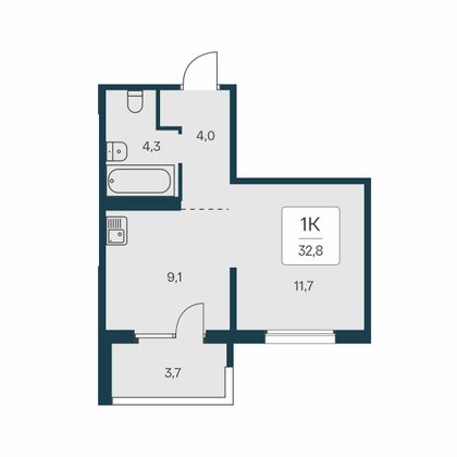 32,8 м², 1-комн. квартира, 1/17 этаж