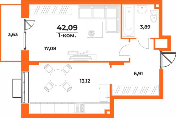 Продажа 1-комнатной квартиры 42,1 м², 7/10 этаж