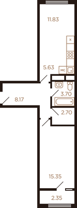 47,4 м², 2-комн. квартира, 8/8 этаж