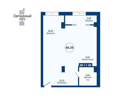 Продажа 2-комнатной квартиры 64,4 м², 3/23 этаж