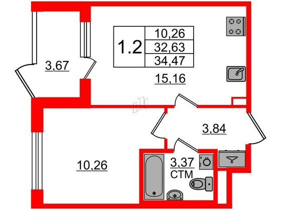 Продажа 1-комнатной квартиры 32,6 м², 1/4 этаж