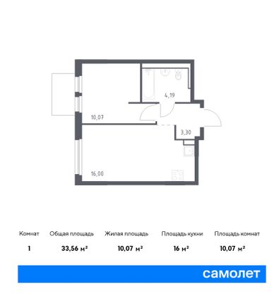 33,6 м², 1-комн. квартира, 11/15 этаж