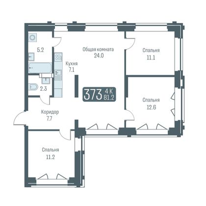 81,2 м², 4-комн. квартира, 1/24 этаж