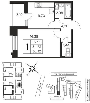 34,7 м², 1-комн. квартира, 9/12 этаж