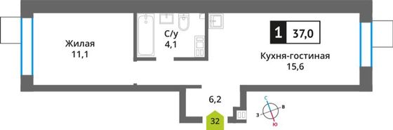 Продажа 1-комнатной квартиры 37 м², 5/6 этаж