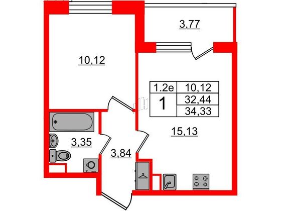 Продажа 1-комнатной квартиры 32,4 м², 1/5 этаж