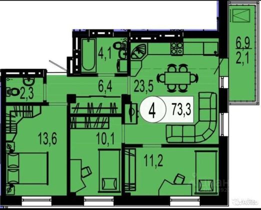 Продажа 4-комнатной квартиры 74 м², 14/21 этаж