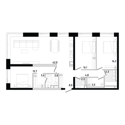 120,3 м², 3-комн. квартира, 3/26 этаж