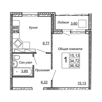 Продажа 1-комнатной квартиры 36,5 м², 9/14 этаж