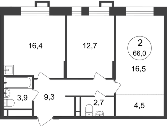 Продажа 2-комнатной квартиры 66 м², 11/20 этаж