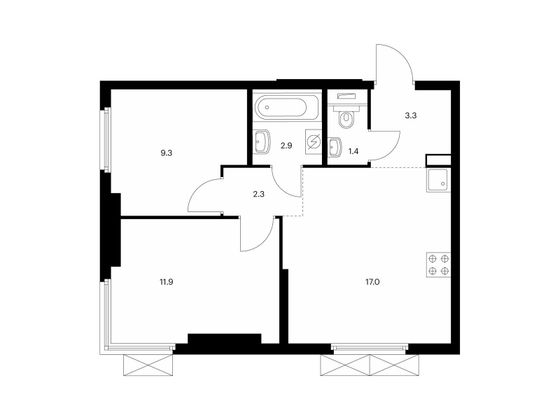 Продажа 2-комнатной квартиры 48,1 м², 2/33 этаж