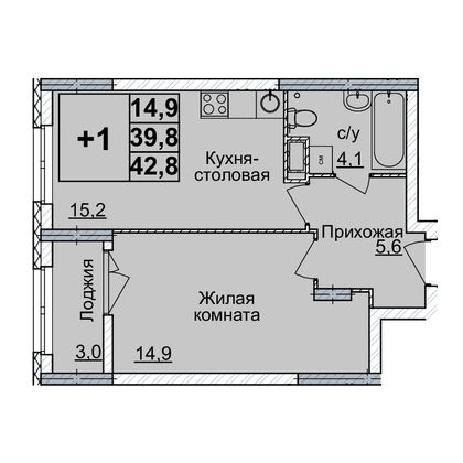 Продажа 1-комнатной квартиры 42 м², 4/20 этаж