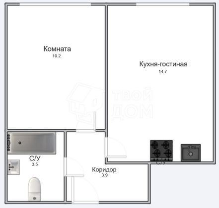 Продажа 1-комнатной квартиры 32,3 м², 2 этаж