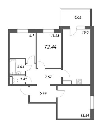 72,4 м², 4-комн. квартира, 5/5 этаж