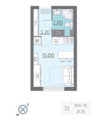 Продажа квартиры-студии 21,1 м², 21/21 этаж