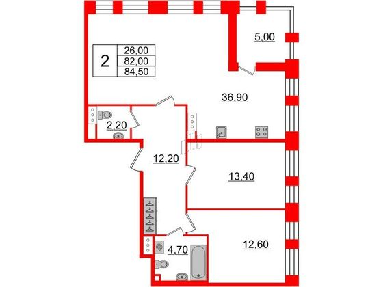 Продажа 2-комнатной квартиры 83,3 м², 10/10 этаж