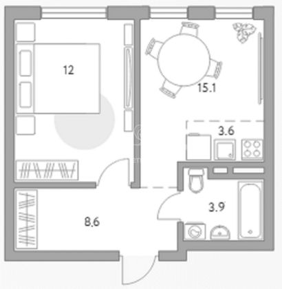 Продажа 1-комнатной квартиры 43,2 м², 5/6 этаж