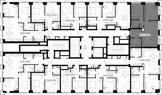 Продажа 2-комнатной квартиры 65,4 м², 12/48 этаж