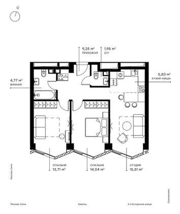 Продажа 2-комнатной квартиры 65,1 м², 10/49 этаж