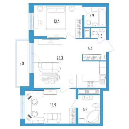 Продажа 2-комнатной квартиры 71,4 м², 7/18 этаж
