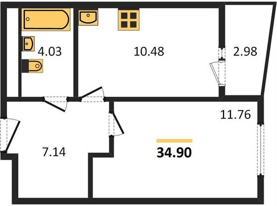 Продажа 1-комнатной квартиры 34,9 м², 2/29 этаж