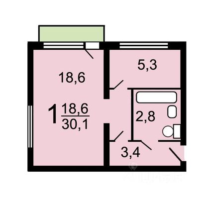 Продажа 1-комнатной квартиры 29,9 м², 3/5 этаж