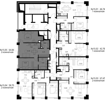 Продажа 2-комнатной квартиры 64,8 м², 15/24 этаж