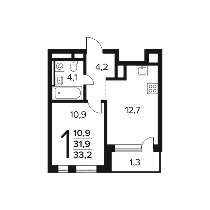 Продажа 1-комнатной квартиры 33,2 м², 11/14 этаж