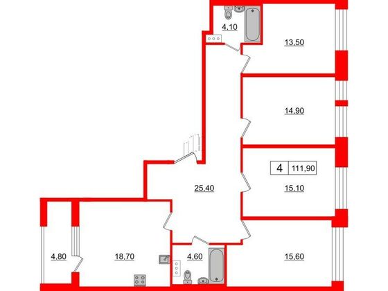 Продажа 4-комнатной квартиры 111,9 м², 4/10 этаж