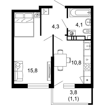 36,1 м², 1-комн. квартира, 2/17 этаж