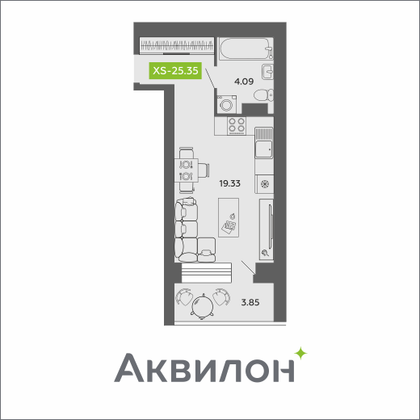 25,4 м², студия, 11/11 этаж