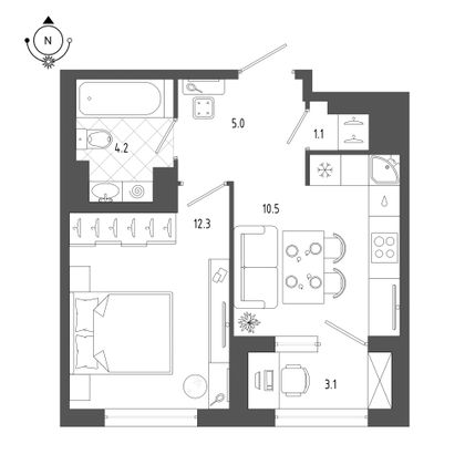 34,6 м², 1-комн. квартира, 15/18 этаж