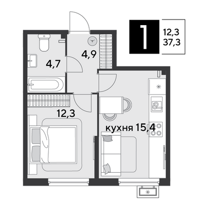 Продажа 1-комнатной квартиры 37,3 м², 2/9 этаж