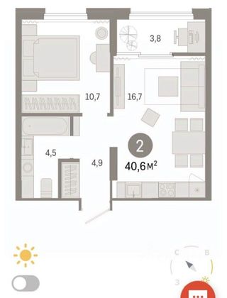 Продажа 2-комнатной квартиры 40,6 м², 8/9 этаж