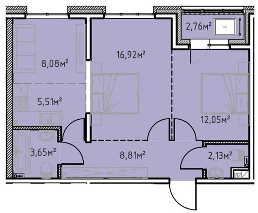 59,9 м², 2-комн. квартира, 9/13 этаж