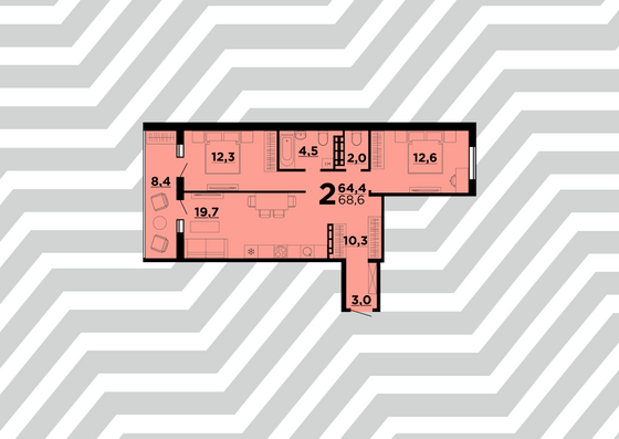 Продажа 2-комнатной квартиры 68,6 м², 1/10 этаж