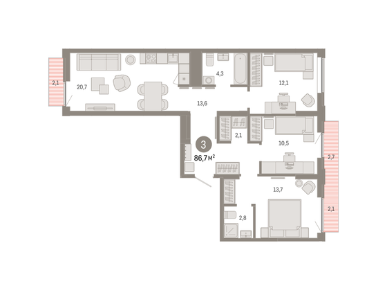 Продажа 3-комнатной квартиры 86,7 м², 3/7 этаж