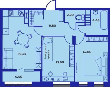 Продажа 2-комнатной квартиры 68 м², 10/10 этаж