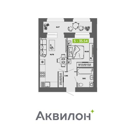 35,5 м², 1-комн. квартира, 1/11 этаж