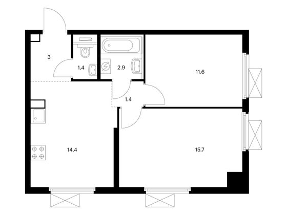 Продажа 2-комнатной квартиры 50,4 м², 26/33 этаж