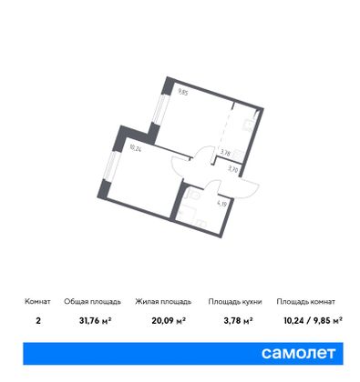 31,8 м², 1-комн. квартира, 1/9 этаж