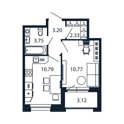 Продажа 1-комнатной квартиры 32,4 м², 2/12 этаж