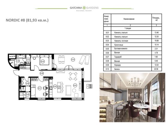 82,2 м², 3-комн. квартира, 2/4 этаж