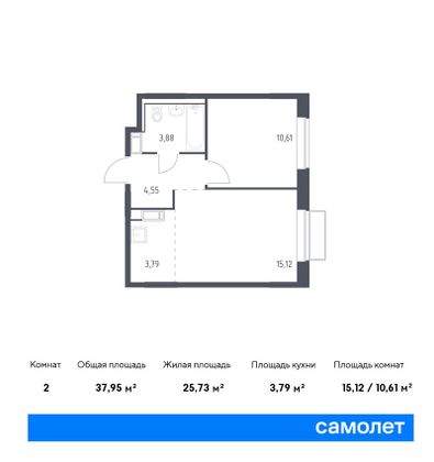 38 м², 1-комн. квартира, 16/17 этаж