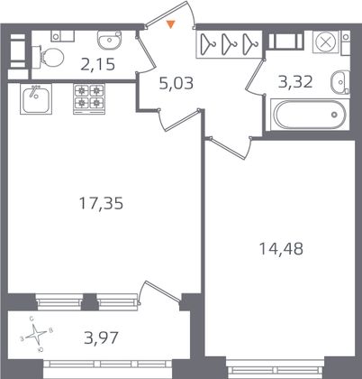Продажа 1-комнатной квартиры 44,3 м², 9/16 этаж