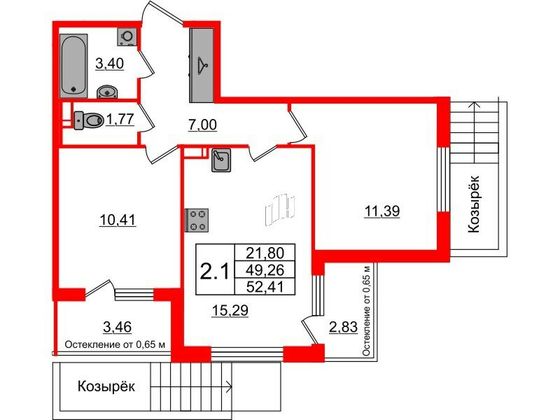 Продажа 2-комнатной квартиры 49,3 м², 1/4 этаж
