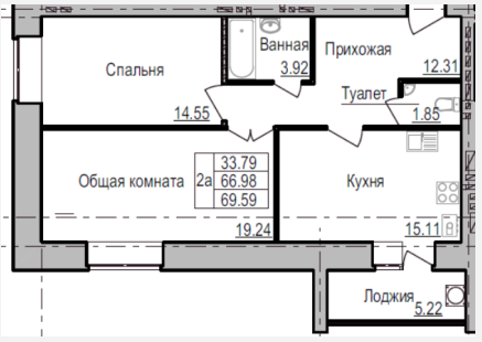 Продажа 2-комнатной квартиры 69,6 м², 3/9 этаж