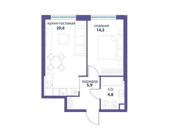 Продажа 1-комнатной квартиры 45,5 м², 33/25 этаж