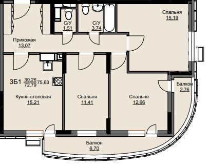 Продажа 3-комнатной квартиры 75,6 м², 12/17 этаж